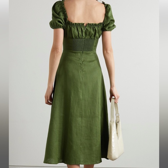 Reformation Jacqueline Linen Dress in Moss - Picture 2 of 7